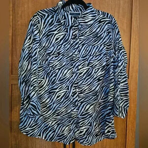 Karen Scott Long Sleeve Button Down Animal Print Shirt 100% Cotton (1X)